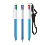 Caneta plástico com acabamento metálico e tinta de 4 cores Shine BIC® cor ciano