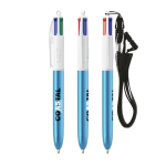 Caneta plástico com acabamento metálico e tinta de 4 cores Shine BIC® cor ciano