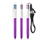Caneta plástico com acabamento metálico e tinta de 4 cores Shine BIC® cor roxo