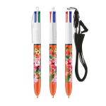 Esferográfica de plástico com lanyard e escrita fina de 4 cores BIC® cor cor-de-laranja