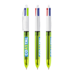 Esferográfica de plástico com marcador fino e tinta 4 cores Fluo BIC® cor verde-lima transparente