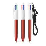 Caneta de plástico com fita para pendurar e tinta de 4 cores BIC® cor vermelho