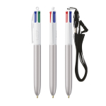 Caneta de plástico com fita para pendurar e tinta de 4 cores BIC® cor prateado