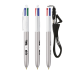 Caneta de plástico com fita para pendurar e tinta de 4 cores BIC® cor prateado