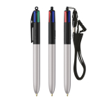 Caneta de plástico com fita para pendurar e tinta de 4 cores BIC® cor preto/cinzento