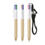 Caneta de plástico com fita para pendurar e tinta de 4 cores BIC® cor dourado