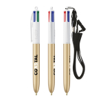 Caneta de plástico com fita para pendurar e tinta de 4 cores BIC® cor dourado