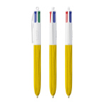 Caneta de plástico efeito madeira fabricada na UE com 4 tintas BIC® cor amarelo