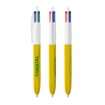 Caneta de plástico efeito madeira fabricada na UE com 4 tintas BIC® cor amarelo