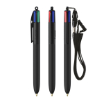 Caneta de plástico com lanyard para pendurar e tinta de 4 cores BIC® cor preto