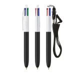 Caneta de plástico com lanyard para pendurar e tinta de 4 cores BIC® cor branco/preto