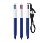 Caneta de plástico com lanyard para pendurar e tinta de 4 cores BIC® cor azul-marinho