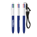 Caneta de plástico com lanyard para pendurar e tinta de 4 cores BIC® cor azul-marinho