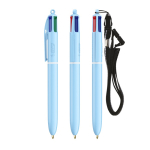 Caneta de plástico em tons pastel com fita e tinta de 4 cores BIC® cor azul pastel