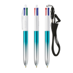 Esferográfica de plástico bicolor metalizada com tinta de 4 cores BIC® cor turquesa