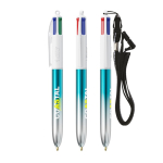 Esferográfica de plástico bicolor metalizada com tinta de 4 cores BIC® cor turquesa