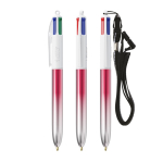 Esferográfica de plástico bicolor metalizada com tinta de 4 cores BIC® cor fúcsia