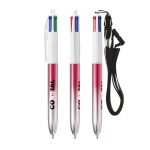 Esferográfica de plástico bicolor metalizada com tinta de 4 cores BIC® cor fúcsia