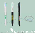 Caneta de plástico reciclado com lanyard e tinta de 4 cores BIC® cor branco