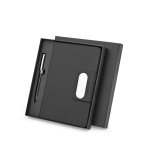 Set de caneta e bloco de notas A5 em pele sintética, folhas pautadas cor preto