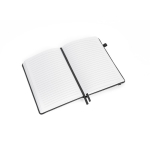 Caderno A5 pautado com planeamento mensal e banda elástica cor preto terceira vista
