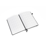 Caderno A5 pautado com planeamento mensal e banda elástica cor preto quarta vista