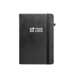 Caderno A5 pautado com planeamento mensal e banda elástica vista principal