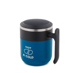 Caneca de viagem parede dupla, mate e base antiderrapante 400 ml cor azul imagem com logo