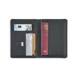 Porta-passaportes em pele sintética com proteção RFID e fecho elástico cor preto terceira vista