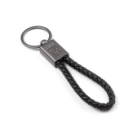Porta-chaves com cordão de poliéster entrançado e acabamento metálico cor preto imagem com logo