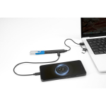 Hub USB multifunções ecológico com 4 portas e carregamento de 10W cor preto terceira vista