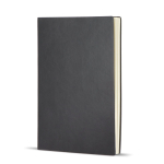 Caderno A5 com capa macia em PU e fita marca-páginas, folhas pautadas cor preto