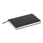Caderno A5 com capa macia em PU e fita marca-páginas, folhas pautadas cor preto quinta vista