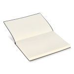 Caderno A5 com capa macia em PU e fita marca-páginas, folhas pautadas cor preto sexta vista