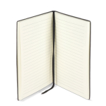 Caderno A5 com capa macia em PU e fita marca-páginas, folhas pautadas cor preto sétima vista