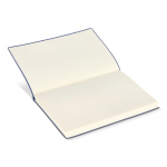 Caderno A5 com capa macia em PU e fita marca-páginas, folhas pautadas cor azul sexta vista
