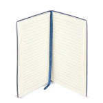 Caderno A5 com capa macia em PU e fita marca-páginas, folhas pautadas cor azul sétima vista