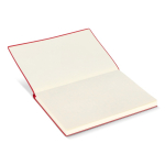 Caderno A5 com capa macia em PU e fita marca-páginas, folhas pautadas cor vermelho sexta vista