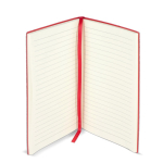 Caderno A5 com capa macia em PU e fita marca-páginas, folhas pautadas cor vermelho sétima vista