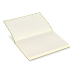 Caderno A5 com capa macia em PU e fita marca-páginas, folhas pautadas cor verde sexta vista