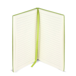 Caderno A5 com capa macia em PU e fita marca-páginas, folhas pautadas cor verde sétima vista