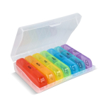 Caixa para comprimidos em plástico com 7 caixas e 3 compartimentos cor multicolor
