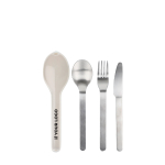 Conjunto de 3 talheres em aço inox numa caixa de plástico resistente vista principal