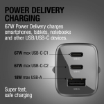 Carregador rápido com tripla porta 1 USB-A e 2 USB-C Fresh'n Rebel 67W cor cinzento-escuro sexta vista