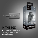Carregador rápido com tripla porta 1 USB-A e 2 USB-C Fresh'n Rebel 67W cor cinzento-escuro