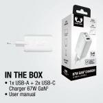 Carregador rápido com tripla porta 1 USB-A e 2 USB-C Fresh'n Rebel 67W cor cinzento-claro