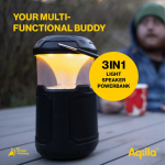 Coluna portátil 3 em 1 com luz 360° regulável e powerbank 10.000mAh cor preto sétima vista