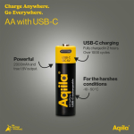 Pack de 4 pilhas AA recarregáveis com ligação USB-C de 2000mAh cor preto sexta vista