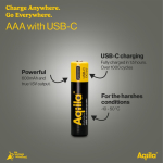 Pack de 4 pilhas AAA recarregáveis com ligação USB-C de 600mAh cor preto sexta vista