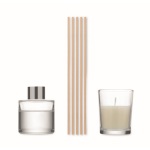 Conjunto aromático com difusor em vidro e vela com aroma a baunilha cor bege sexta vista